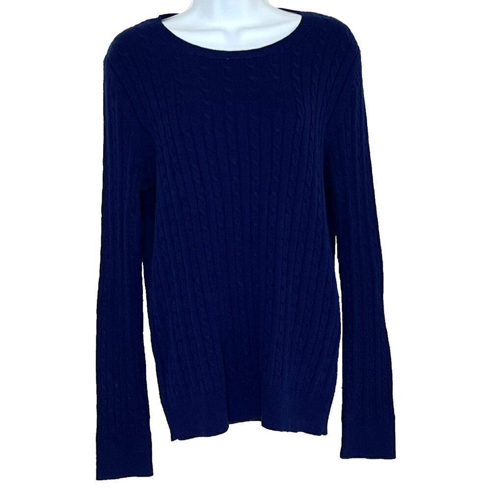 Talbots Cable Knit Sweater sz L Wool Blend Pullover Long Sleeve Preppy Academia
